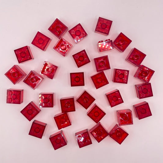LEGO 2x2 Bricks,  Transparent Red, 30 Pieces