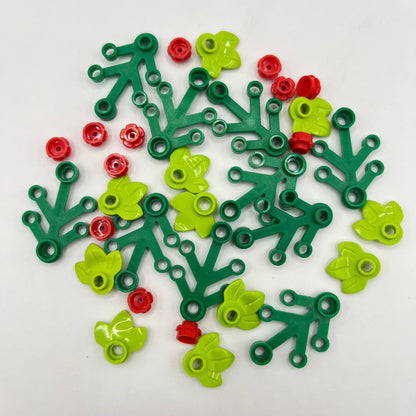 LEGO Mini Christmas Wreath Bundle, Lime Plant Plate and Red Flowers, 33 Pieces