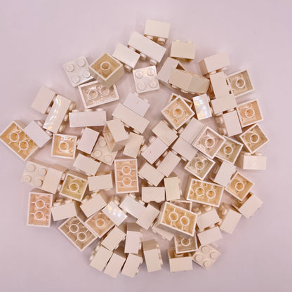 LEGO Bricks, Short, 2x Wide, White, Approx. 100g