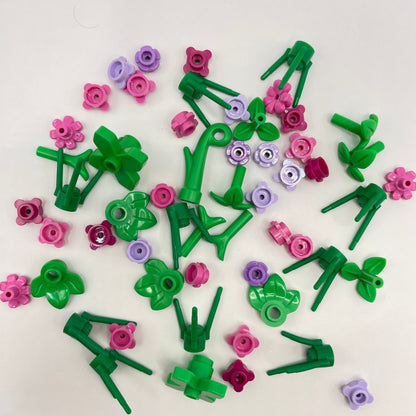 LEGO Small Plant Pack, Pink and Purple, Mixed Flowers, Stems, Leaves, 55 Pieces