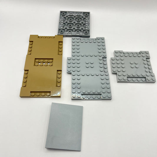 LEGO Modified Plates, Light Bluish Grey, Dark Tan, 4 Pieces,