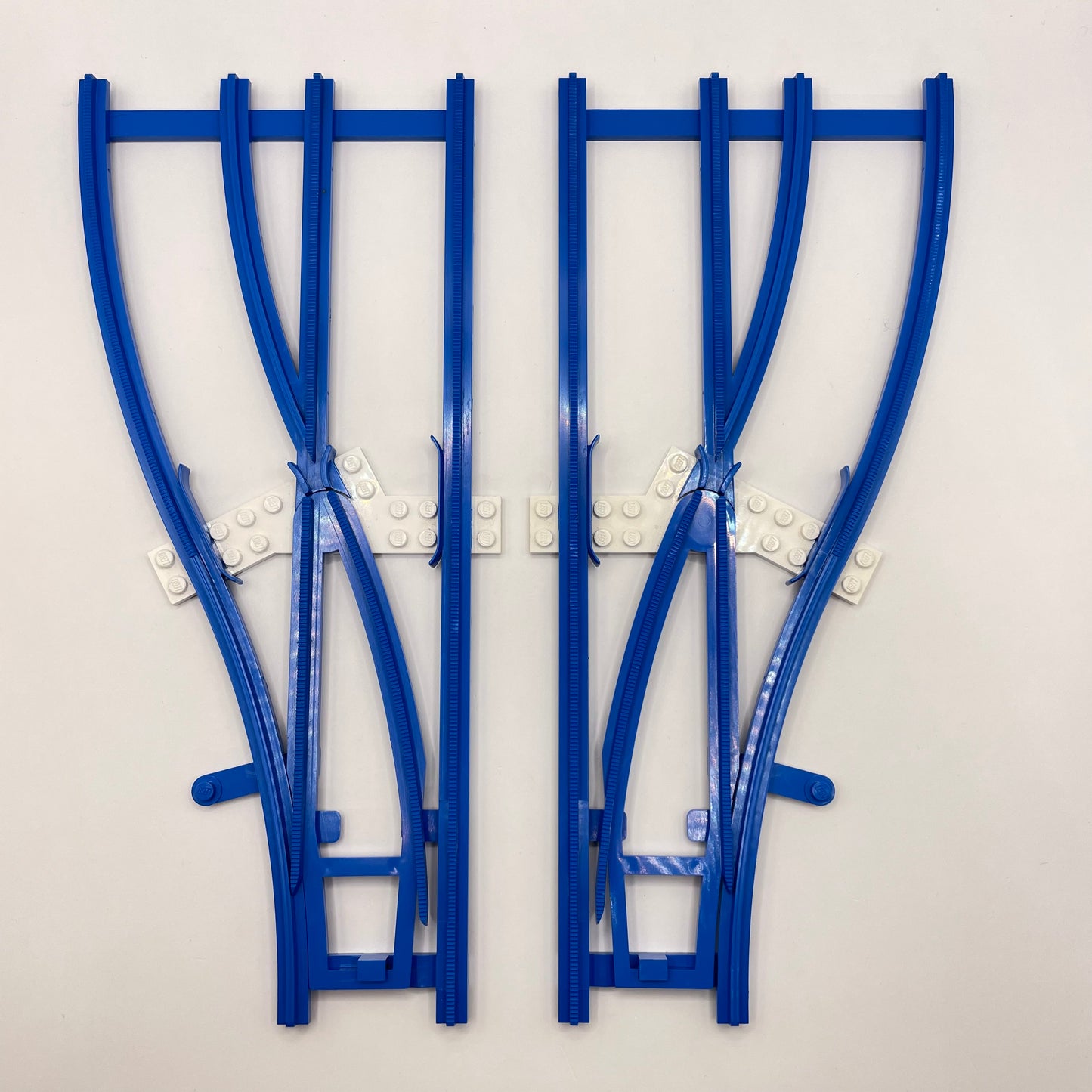 LEGO Right and Left Switch Point, Vintage, Blue and White, 4.5V Train Track, 2 Pieces, some marks.