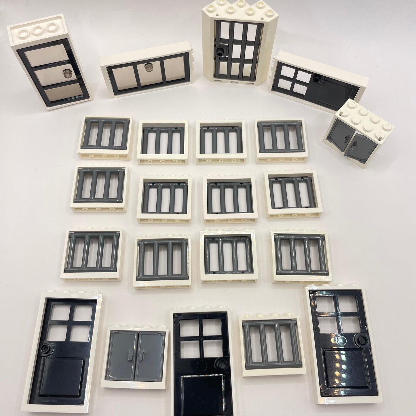 LEGO White Windows and Doors, Black and Grey Inserts, Building, Approx. 90g