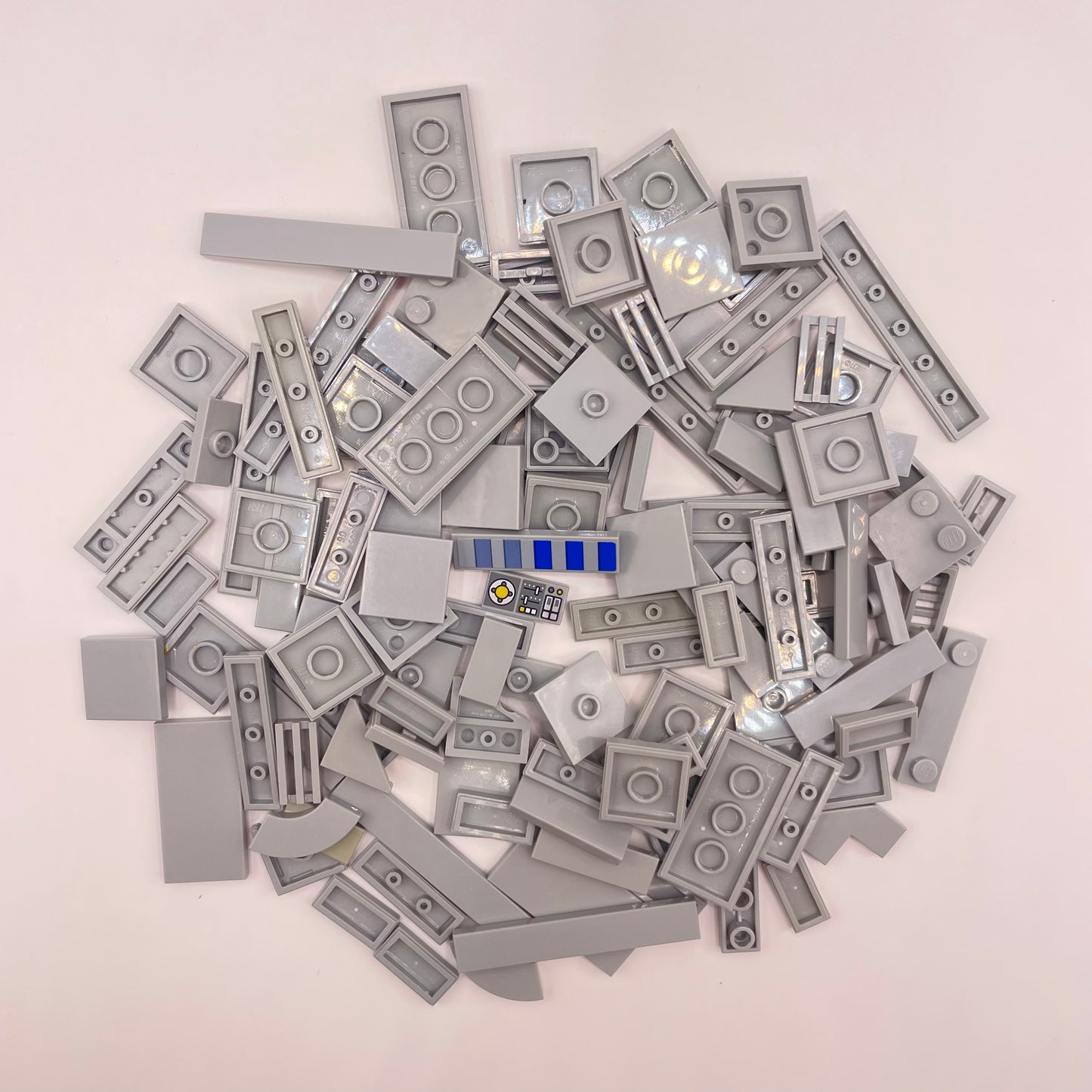 LEGO  Plates, Mixed With Print, Light Bluish Grey, Approx. 50g