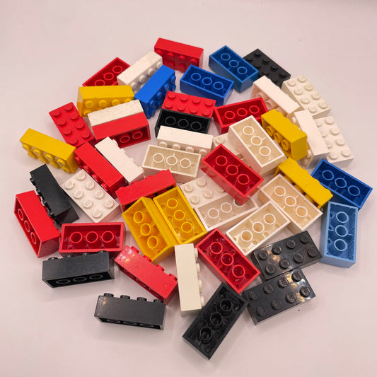 LEGO 2 x 4 Bricks, Mixed Colours, 50 Pieces, Good/Fair condition