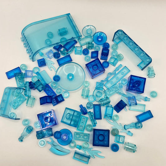 LEGO Transparent Blue, Mixed Pieces with Waterfall, (100 Pieces)