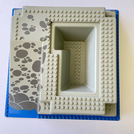 LEGO Baseplate Raised, Light Grey, Ramp and Pit with Blue Water Around, 32x32, From Eldorado Fortress and Imperial Trading Post, Very Rare.