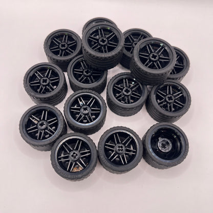 LEGO Wheels, Black Hubs, Vehicle Pieces, Approx. 160g