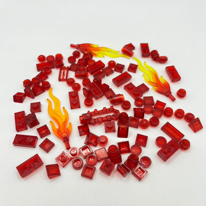 LEGO Transparent Red, Mixed Pieces with Flames, (100 Pieces)