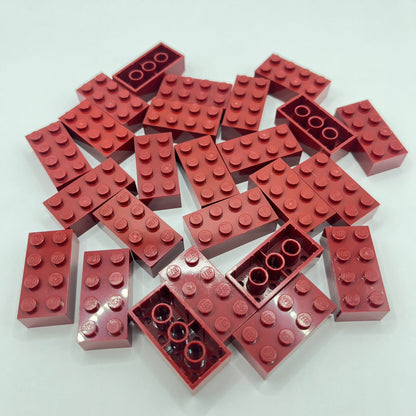 LEGO 2 x 4 Bricks, Dark Red, 25 Pieces