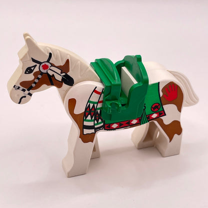LEGO White Horse with Green Blanket, Movable Head and Green Saddle with One Clip. 2 Pieces