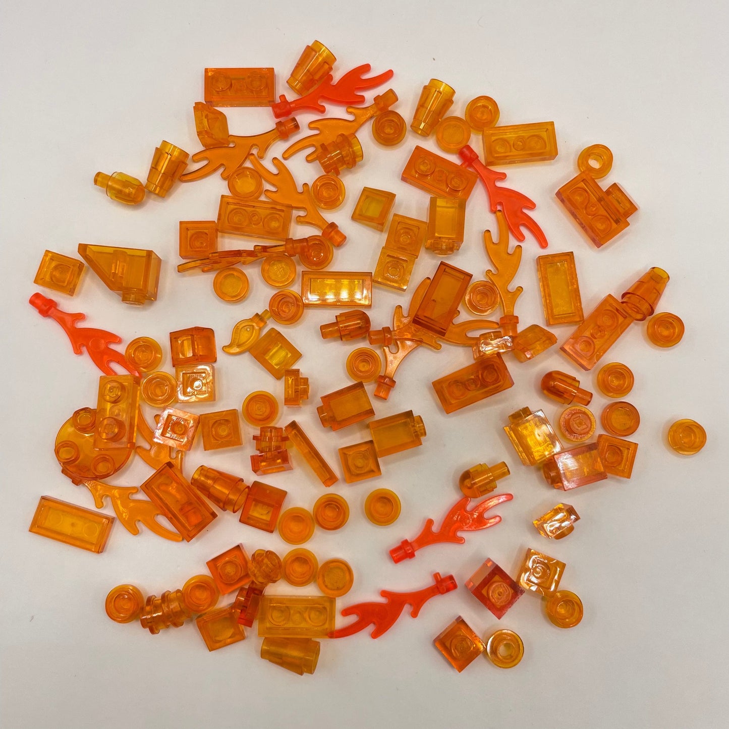 LEGO Transparent Orange, Mixed Pieces with Flames, (100 Pieces)