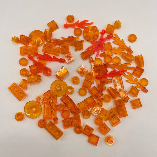 LEGO Transparent Orange, Mixed Pieces with Flames, (100 Pieces)