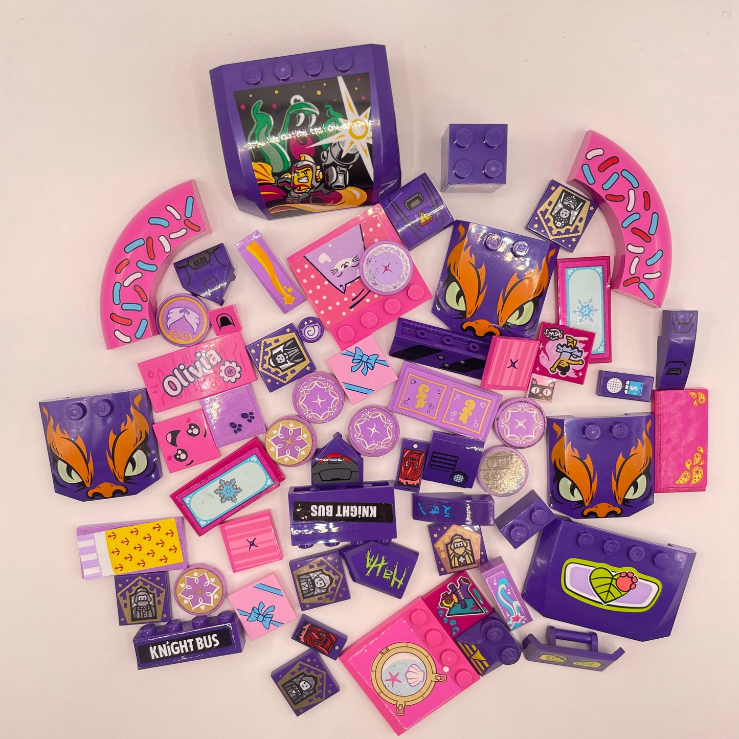 LEGO Pink and Purple, Mixed Pieces, Mixed Stickers, Approx. 60g