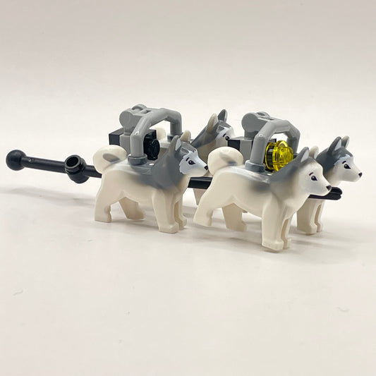 LEGO Husky Dogs, Sled Team, Marbled Light Bluish Grey, Brick Built, Winter Village, Christmas