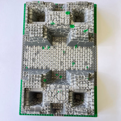 LEGO Baseplate Raised, Four Corner Pits with Grey Rock Pattern, Grey, 32x48