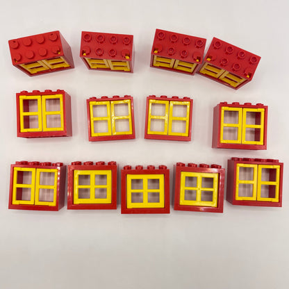 LEGO Red, Building Doors and Windows with Yellow inserts, Approx. 55g