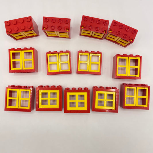 LEGO Red, Building Doors and Windows with Yellow inserts, Approx. 55g