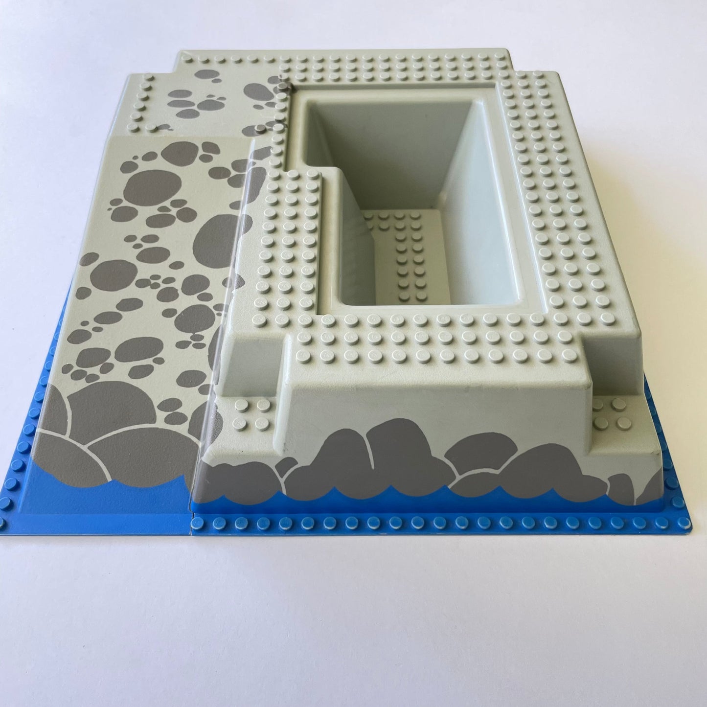 LEGO Baseplate Raised, Light Grey, Ramp and Pit with Blue Water Around, 32x32, From Eldorado Fortress and Imperial Trading Post, Very Rare.