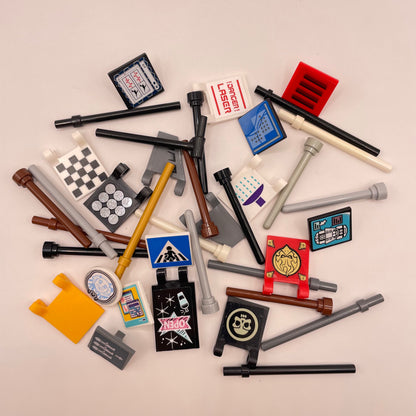 LEGO Mixed Printed and Stickered Flags / Poles, 40 Pieces