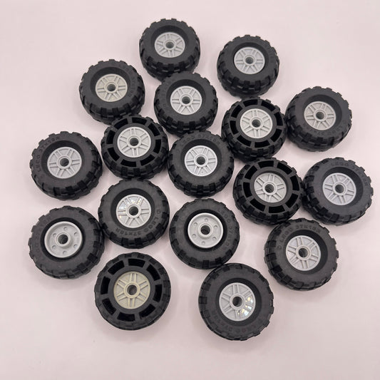 LEGO Wheels, 37x18R, Light Bluish Grey, Vehicle Pieces, Approx. 180g