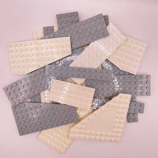 LEGO Medium Plates, White and Grey, Approx. 130g