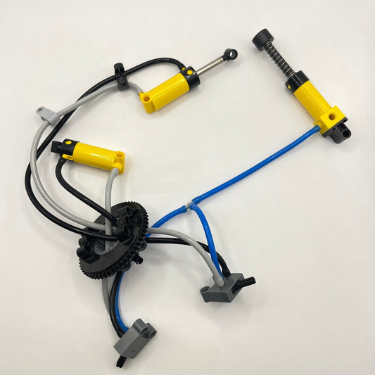 LEGO Pneumatic Pump, 2 Cylinders, 2 Switches and Hose Connections, Plus 56 Teeth Turntable, Mixed Colours, Assembled, Functioning (6+ Pieces)