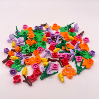 LEGO Small Plant Pack, Mixed Colourful Flowers, Stems, Leaves, 100 Pieces