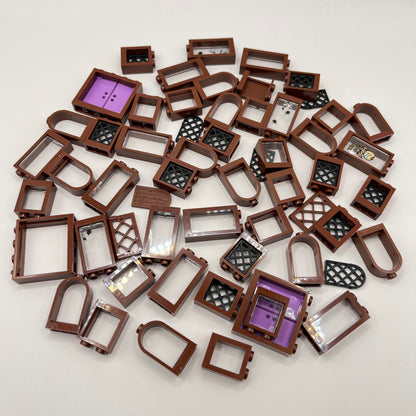 LEGO Windows and Inserts, Building, Reddish Brown, Approx. 70g