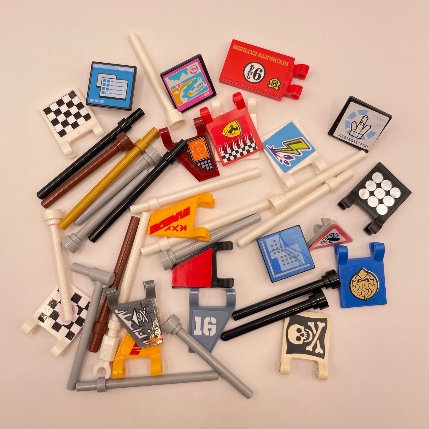 LEGO Mixed Printed and Stickered Flags / Poles, 40 Pieces