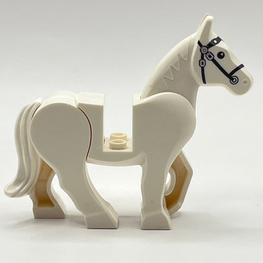 LEGO White Horse Movable Head and Legs, Black Bridle, 1 Piece