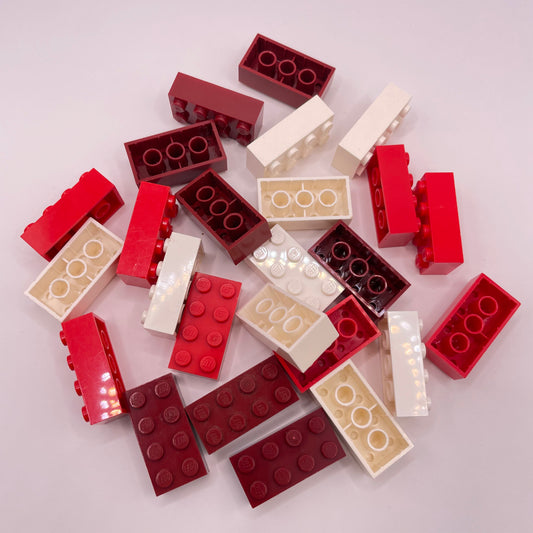 LEGO 2 x 4 Bricks, Reds and White, Christmas, 25 Pieces