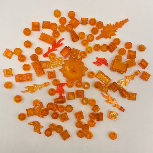 LEGO Transparent Orange, Mixed Pieces with Flames, (100 Pieces)