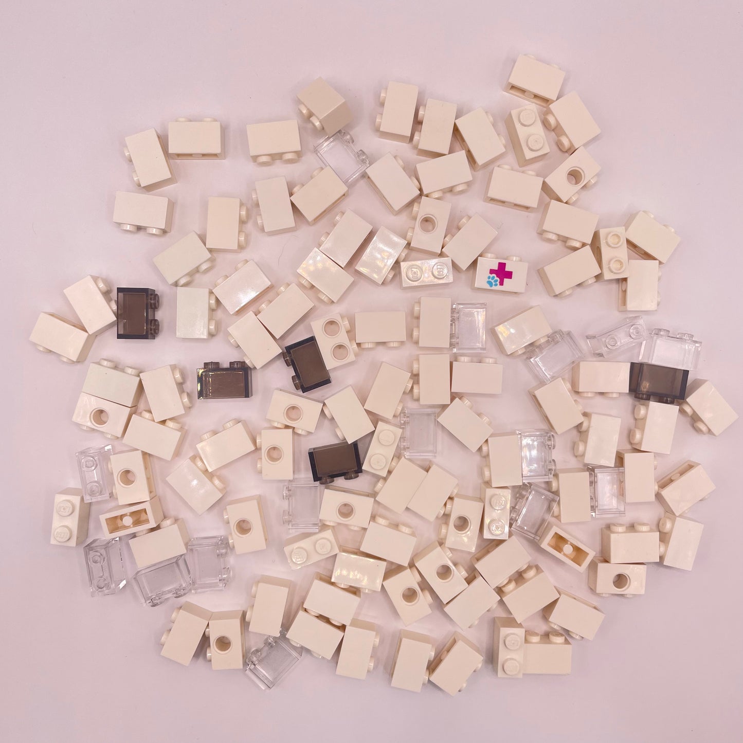 LEGO Bricks 1x2, White and Transparent, Building, Approx. 95g