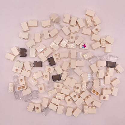 LEGO Bricks 1x2, White and Transparent, Building, Approx. 95g