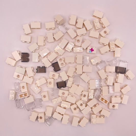 LEGO Bricks 1x2, White and Transparent, Building, Approx. 95g