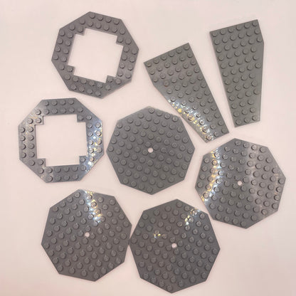 LEGO Octagon Plates and Wings, Dark Bluish Grey, Approx. 70g