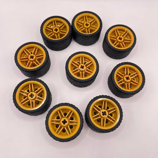 LEGO Wheels, Gold Hubs, Vehicle Pieces, 9 Pieces