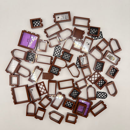 LEGO Windows and Inserts, Building, Reddish Brown, Approx. 70g