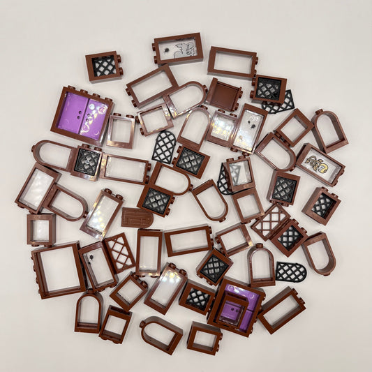 LEGO Windows and Inserts, Building, Reddish Brown, Approx. 70g