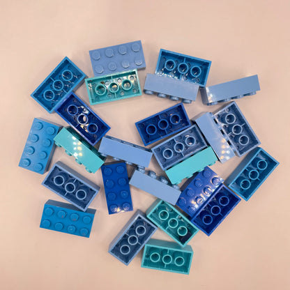 LEGO 2 x 4 Bricks, Blues, Mixed Colours, 25 Pieces