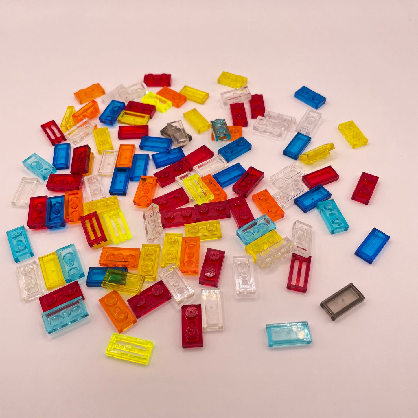 LEGO Mixed Colours Transparent, 1x2 Plates, (100 Pieces)