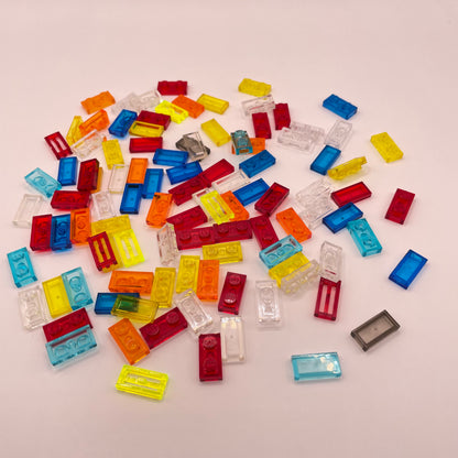 LEGO Mixed Colours Transparent, 1x2 Plates, (100 Pieces)