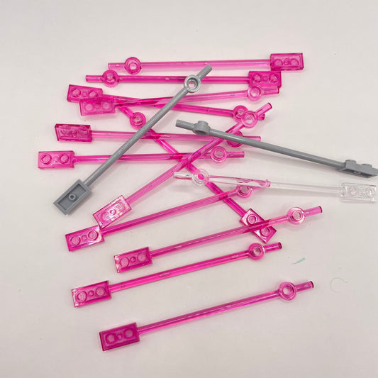 LEGO Long Bars, Mixed Colours, Trans Pink, 15 Pieces