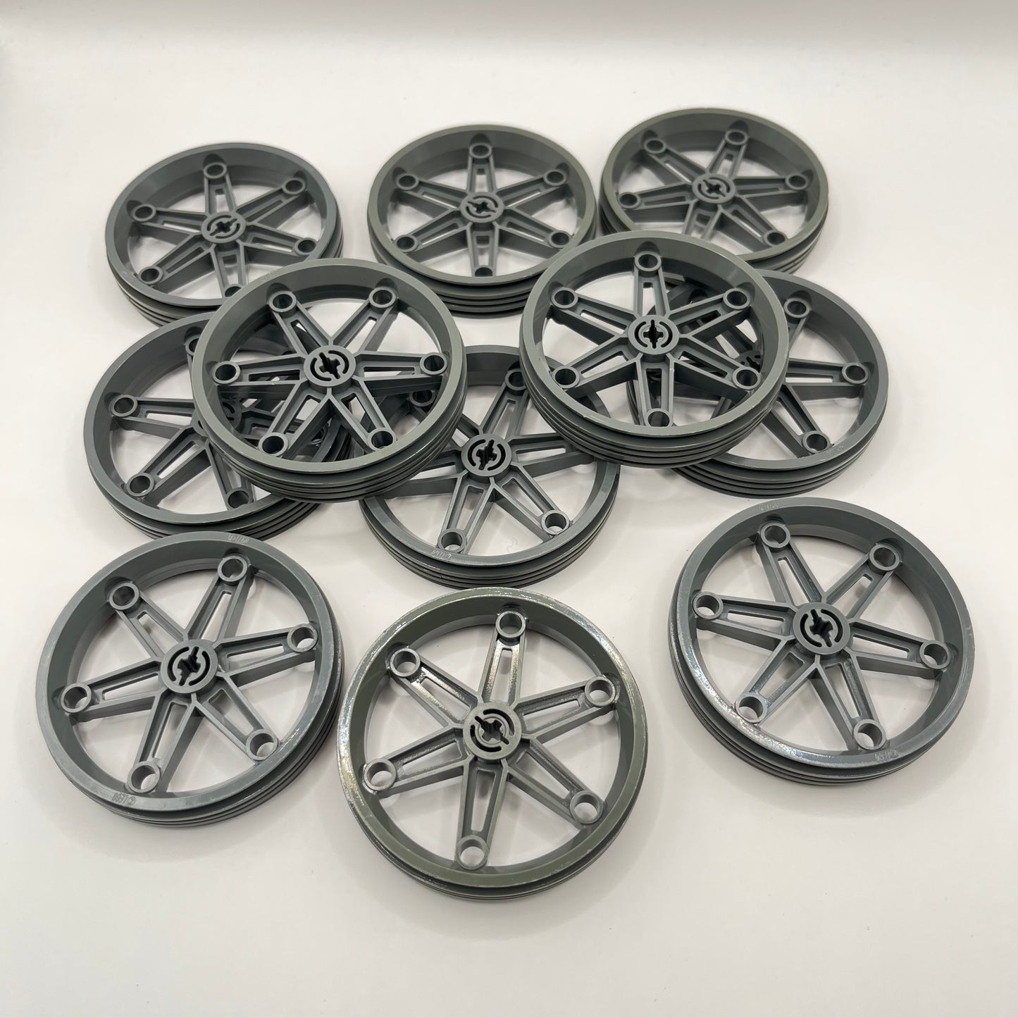 LEGO Motorcycle Wheel, 61.6 x 13.6, Dark Bluish Grey, Vehicle, 12 Pieces, Colour faded