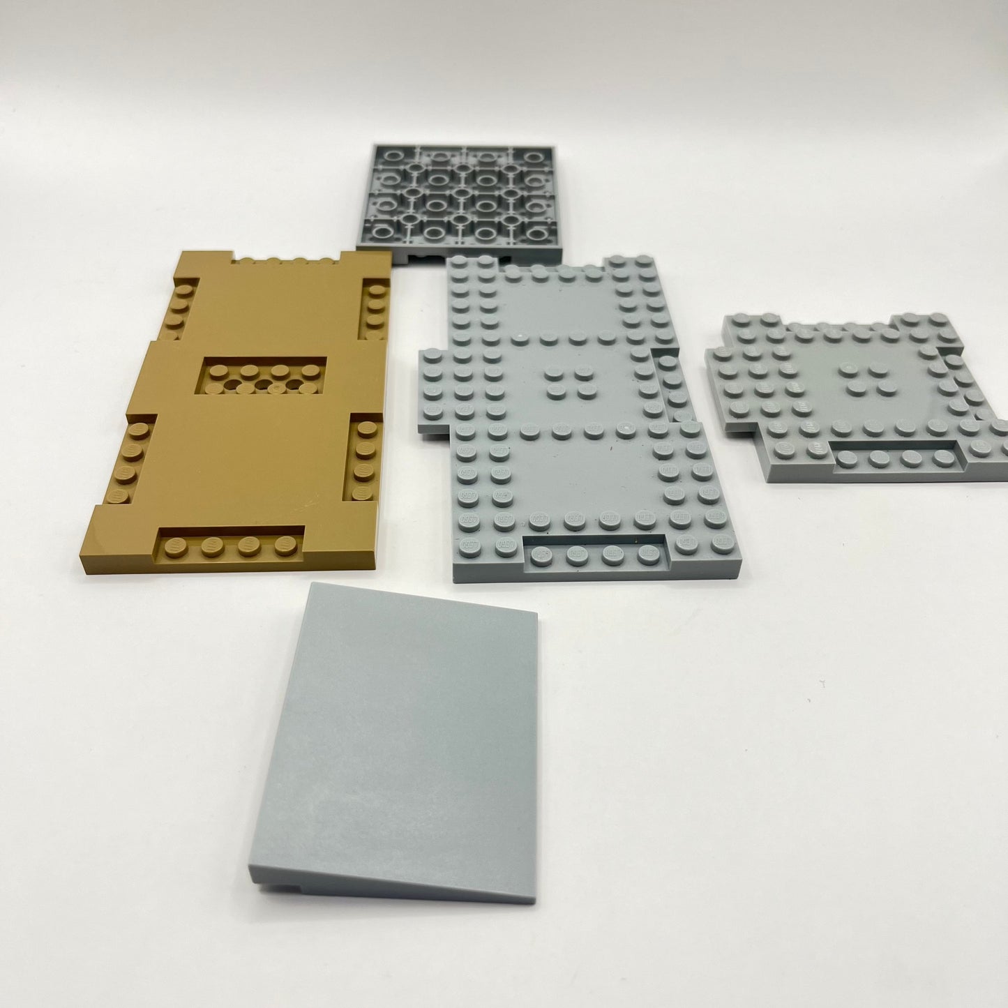 LEGO Modified Plates, Light Bluish Grey, Dark Tan, 4 Pieces,