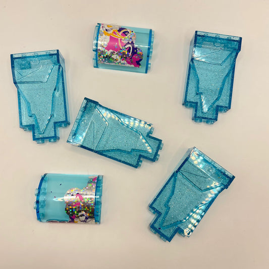 LEGO Rock, Trans Blue Glitter, 6 Pieces, stickers damaged
