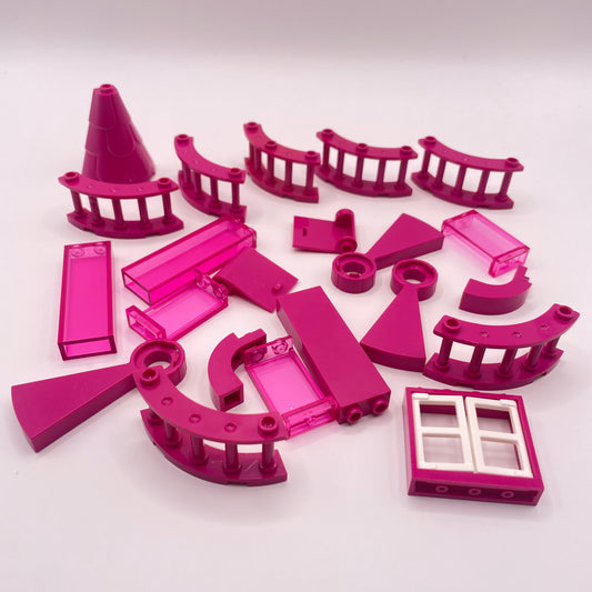LEGO Building Pieces, Magenta, Transparent Pink, Approx. 40g