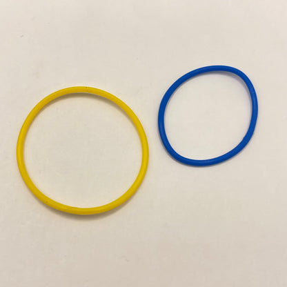 LEGO Rubber Bands, Yellow 4 1/8, Blue 3 1/3, Technic, 2 Pieces