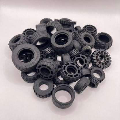 LEGO Mixed Tyres, Black, Vehicle Pieces, Approx. 300g